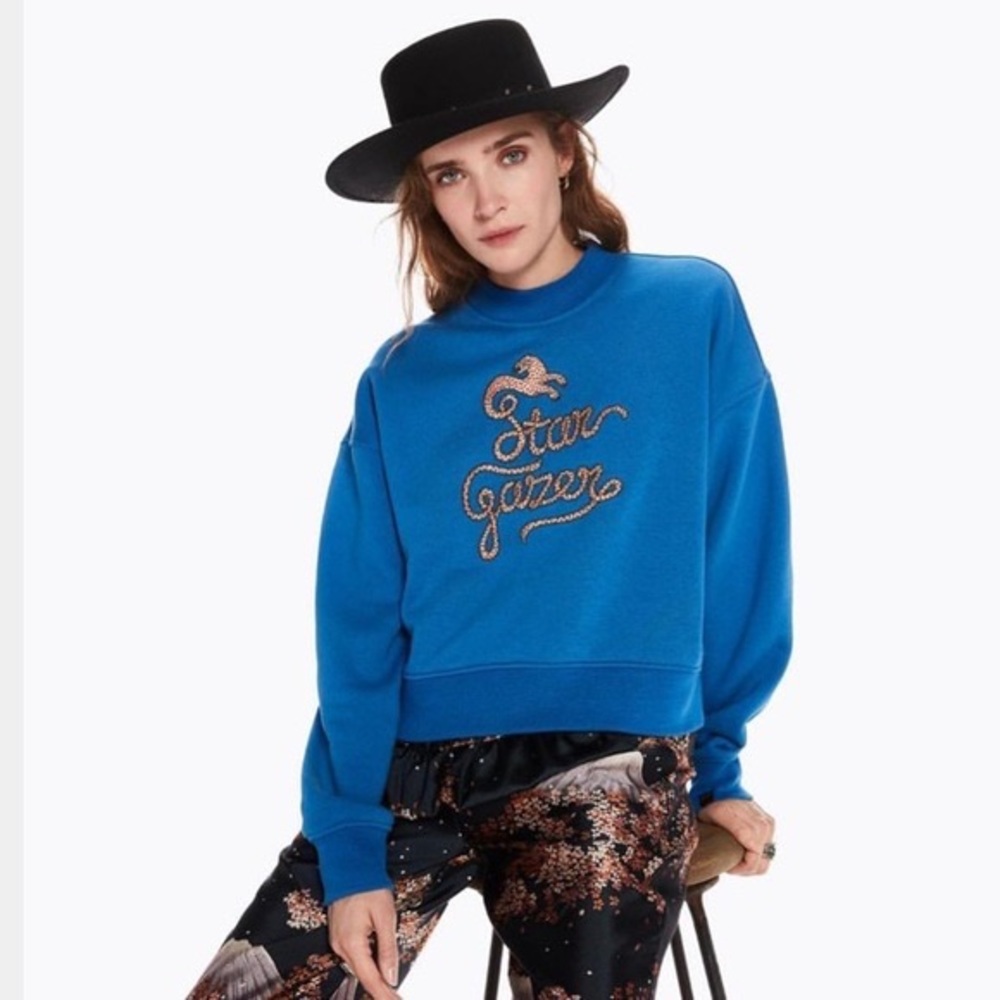 Scotch & Soda Stargazer Leopard Mock Neck Pullover in  Royal Blue Size M